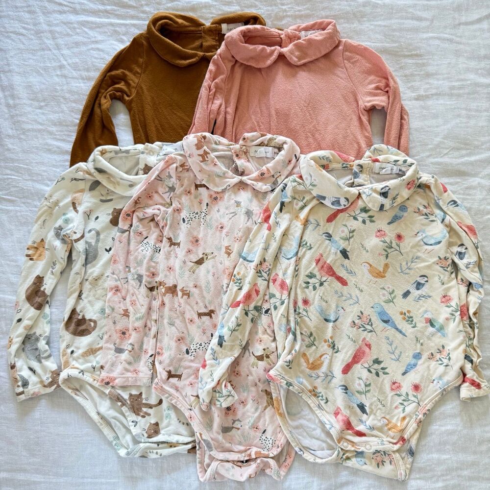 Angel Dear Bamboo Bundle (5) Peter Pan Collared Long Sleeve Bodysuits 18-24m